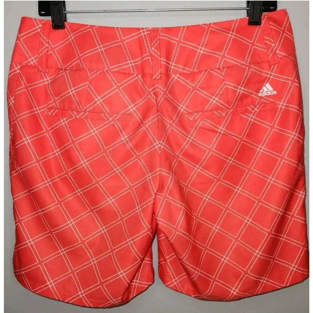 Adidas Golf Shorts Womens 6 Red Orange Geometry Mid Rise Light Weight Pockets